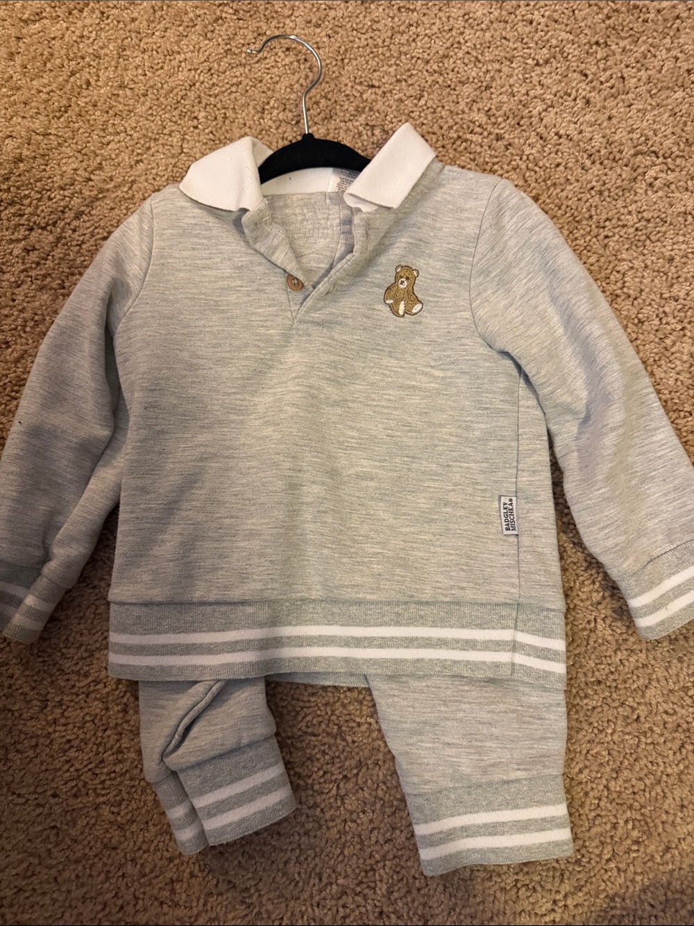 Badgley Mischka Light Gray Polo-Style Top with Teddy Patch